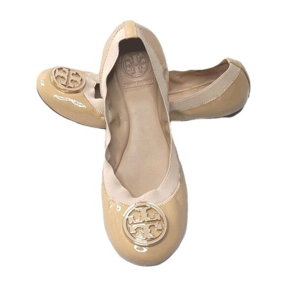 Tory Burch Caroline Ballet Flats Size 8 Patent Leather Brown - Picture 2 of 10